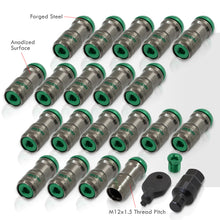 Load image into Gallery viewer, God Snow Lug Nuts M12 x1.5mm Thread pitch Gunmetal Body Green Trim (20 Piece +1 Key)
