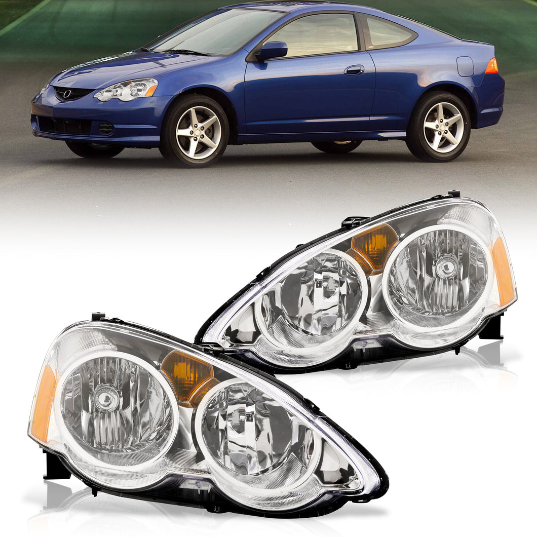 Acura RSX 2002-2004 Factory Style Headlights Chrome Housing Clear Len Amber Reflector