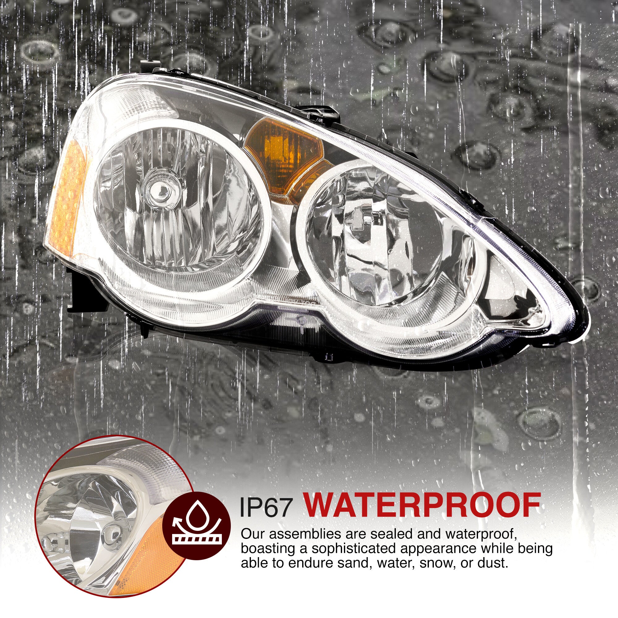 Par De Faros Delanteros Cromados Con Reflector ámbar Para Acura RSX DC5 Type S (2002-2004)