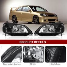 Load image into Gallery viewer, Honda Civic 2/4Door 2001-2003 Factory Style Headlights Black Housing Clear Len Clear Reflector
