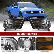 Load image into Gallery viewer, Ford Mustang 2010-2014 Factory Style Headlights Black Housing Clear Len Amber Reflector

