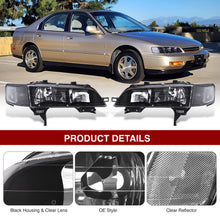 Load image into Gallery viewer, Honda Accord 1994-1997 Factory Style Headlights + Corners Black Housing Clear Len Clear Reflector
