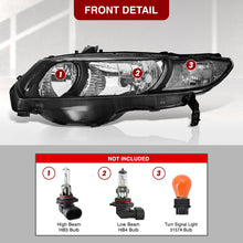 Load image into Gallery viewer, Honda Civic Coupe 2006-2011 Factory Style Headlights Black Housing Clear Len Clear Reflector
