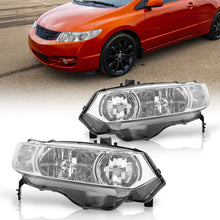 Load image into Gallery viewer, Honda Civic Coupe 2006-2011 Factory Style Headlights Chrome Housing Clear Len Clear Reflector
