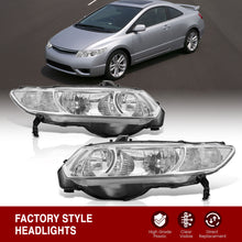 Load image into Gallery viewer, Honda Civic Coupe 2006-2011 Factory Style Headlights Chrome Housing Clear Len Clear Reflector
