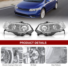 Load image into Gallery viewer, Honda Civic Coupe 2006-2011 Factory Style Headlights Chrome Housing Clear Len Clear Reflector

