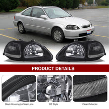 Load image into Gallery viewer, Honda Civic 1996-1998 Factory Style Headlights Black Housing Clear Len Clear Reflector
