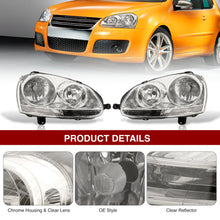 Load image into Gallery viewer, Volkswagen Golf 2006-2008 / Rabbit 2006-2008 / Jetta 2006-2010 Factory Style Headlights Chrome Housing Clear Len Clear Reflector (Halogen Models Only)
