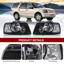 Load image into Gallery viewer, Ford Expedition 2003-2006 Factory Style Headlights Black Housing Clear Len Clear Reflector
