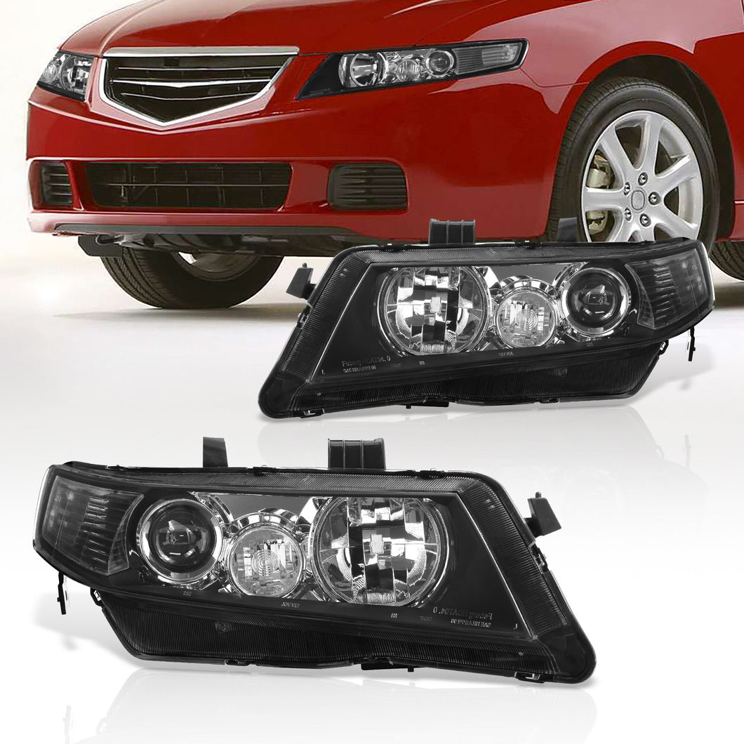 Acura TSX 2004-2008 Factory Style Headlights Black Housing Clear Len Clear Reflector