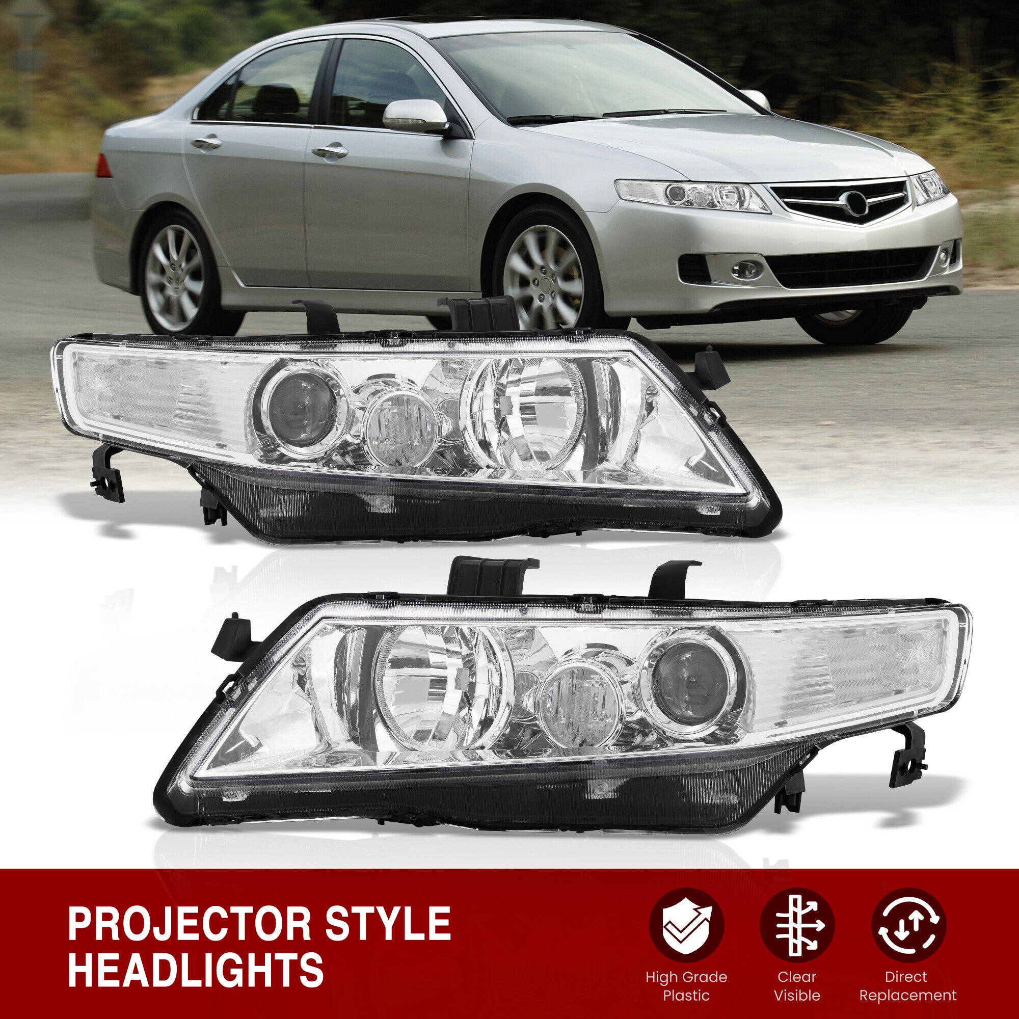 AUXITO For 04 05 6-08 Acura TSX CL9 Headlights Headlamps lack Housing