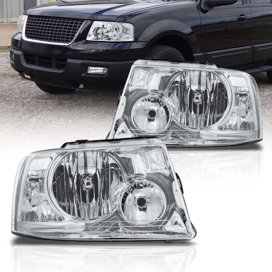 Ford Expedition 2003-2006 Factory Style Headlights Chrome Housing Clear Len Clear Reflector