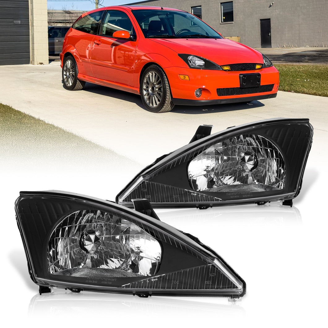 Ford Focus 2000-2004 Factory Style Headlights Black Housing Clear Len Clear Reflector