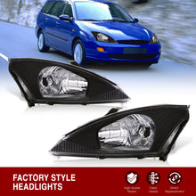 Load image into Gallery viewer, Ford Focus 2000-2004 Factory Style Headlights Black Housing Clear Len Clear Reflector
