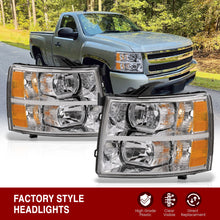 Load image into Gallery viewer, Chevrolet Silverado 2007-2013 Factory Style Headlights Chrome Housing Clear Len Amber Reflector
