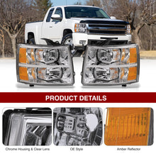 Load image into Gallery viewer, Chevrolet Silverado 2007-2013 Factory Style Headlights Chrome Housing Clear Len Amber Reflector

