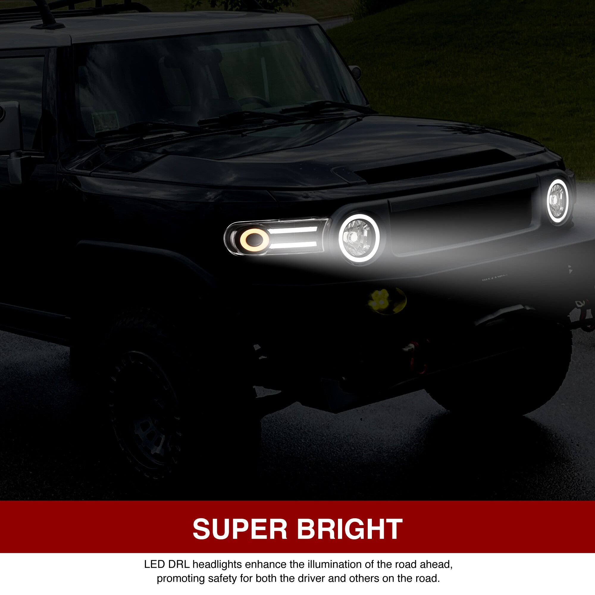 Toyota FJ Cruiser 2007-2014 LED DRL Bar Projector Headlights Black