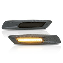 Load image into Gallery viewer, BMW 3 Series E60 E61 E82 E88 E90 E91 E92 E93 (Non-M3 Models) 2004-2010 Front Amber Sequential LED Side Marker Lights Smoke Len + 3D Carbon Finishes (F10 Style)
