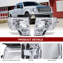 Load image into Gallery viewer, Ford F150 2009-2014 Factory Style Headlights Chrome Housing Clear Len Clear Reflector (Halogen Models Only)
