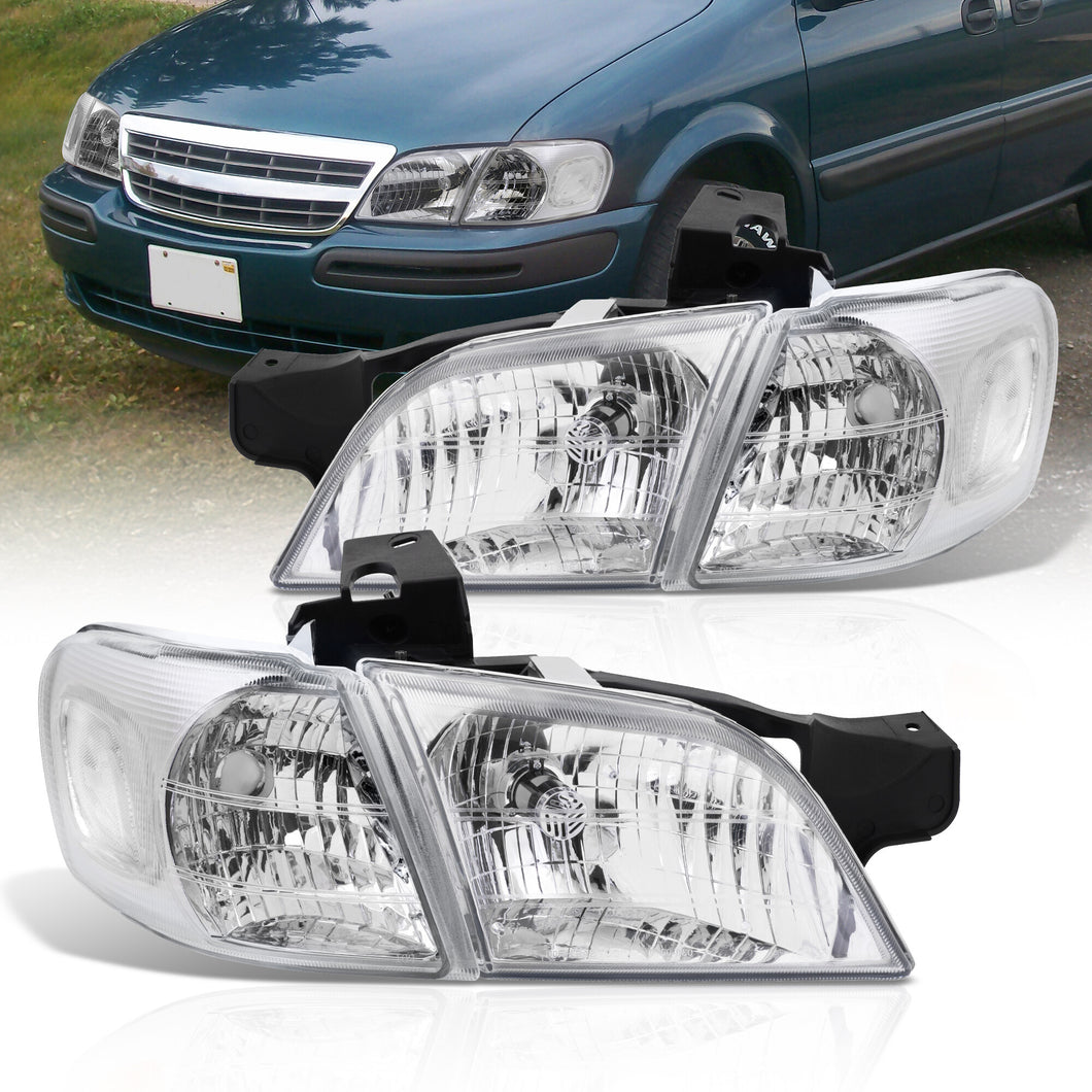 Chevrolet Venture 1997-2005 Factory Style Headlights Chrome Housing Clear Len Clear Reflector