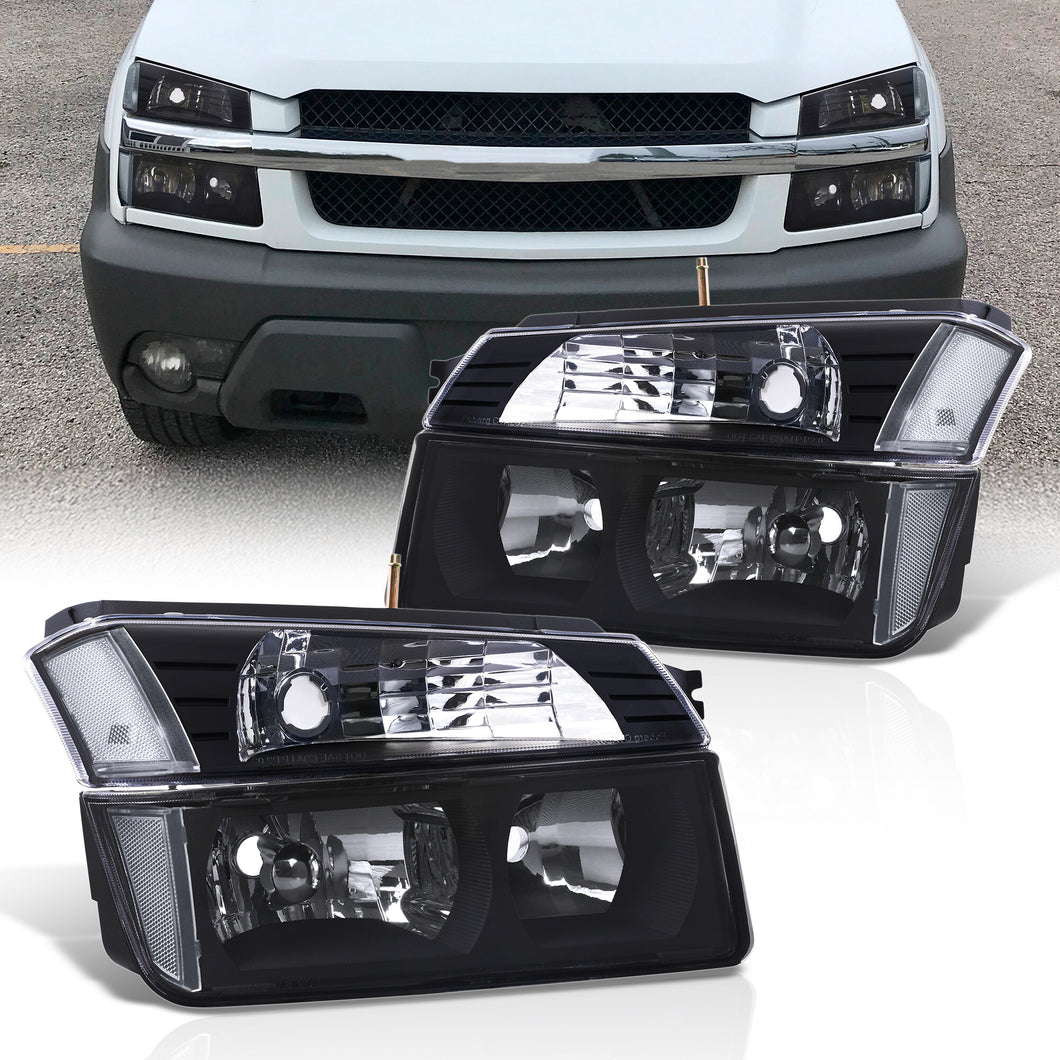 Chevrolet Avalanche (Plastic Body Cladding Models Only) 2002-2006 Factory Style Headlights + Bumpers Black Housing Clear Len Clear Reflector