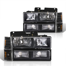 Load image into Gallery viewer, Chevrolet C/K 1500 2500 3500 1994-1998 Factory Style Headlights + Bumper + Corner Lights Black Housing Clear Len Amber Reflector
