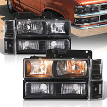 Load image into Gallery viewer, Chevrolet C/K 1500 2500 3500 1994-1998 Factory Style Headlights + Bumper + Corner Lights Black Housing Clear Len Clear Reflector
