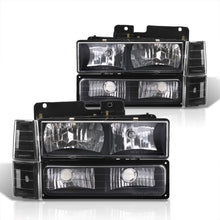 Load image into Gallery viewer, Chevrolet C/K 1500 2500 3500 1994-1998 Factory Style Headlights + Bumper + Corner Lights Black Housing Clear Len Clear Reflector
