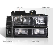 Load image into Gallery viewer, Chevrolet C/K 1500 2500 3500 1994-1998 Factory Style Headlights + Bumper + Corner Lights Black Housing Clear Len Clear Reflector
