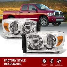 Load image into Gallery viewer, Dodge Ram 1500 2006-2008 / Ram 2500 3500 2006-2009 Factory Style Headlights Chrome Housing Clear Len Amber Reflector
