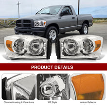 Load image into Gallery viewer, Dodge Ram 1500 2006-2008 / Ram 2500 3500 2006-2009 Factory Style Headlights Chrome Housing Clear Len Amber Reflector
