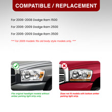 Load image into Gallery viewer, Dodge Ram 1500 2006-2008 / Ram 2500 3500 2006-2009 Factory Style Headlights Chrome Housing Clear Len Amber Reflector
