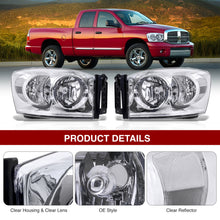 Load image into Gallery viewer, Dodge Ram 1500 2006-2008 / Ram 2500 3500 2006-2009 Factory Style Headlights Chrome Housing Clear Len Clear Reflector
