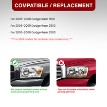 Load image into Gallery viewer, Dodge Ram 1500 2006-2008 / Ram 2500 3500 2006-2009 Factory Style Headlights Black Housing Clear Len Clear Reflector
