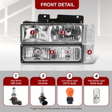 Load image into Gallery viewer, GMC C/K 1500 2500 3500 1994-2000 Factory Style Headlights + Bumpers + Corners Chrome Housing Clear Len Clear Reflector
