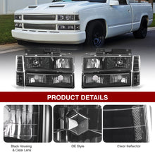 Load image into Gallery viewer, Chevrolet C/K 1500 2500 3500 1988-1993 Factory Style Headlights + Bumpers + Corners Lights Black Housing Clear Len Clear Reflector
