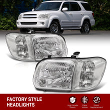 Load image into Gallery viewer, Toyota Tundra (Double Cab / 4 Door Models Only) 2005-2006 / Sequoia 2005-2007 Factory Style Headlights + Corners Chrome Housing Clear Len Clear Reflector
