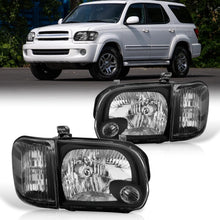 Load image into Gallery viewer, Toyota Tundra (Double Cab / 4 Door Models Only) 2005-2006 / Sequoia 2005-2007 Factory Style Headlights + Corners Black Housing Clear Len Clear Reflector
