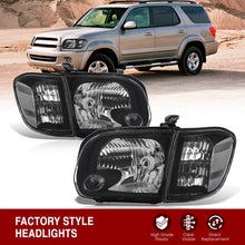 Load image into Gallery viewer, Toyota Tundra (Double Cab / 4 Door Models Only) 2005-2006 / Sequoia 2005-2007 Factory Style Headlights + Corners Black Housing Clear Len Clear Reflector
