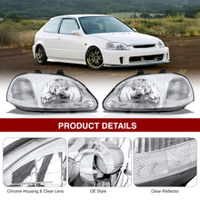 Load image into Gallery viewer, Honda Civic 1996-1998 Factory Style Headlights Chrome Housing Clear Len Clear Reflector
