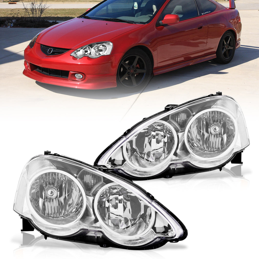 Acura RSX 2002-2004 Factory Style Headlights Chrome Housing Clear Len Clear Reflector