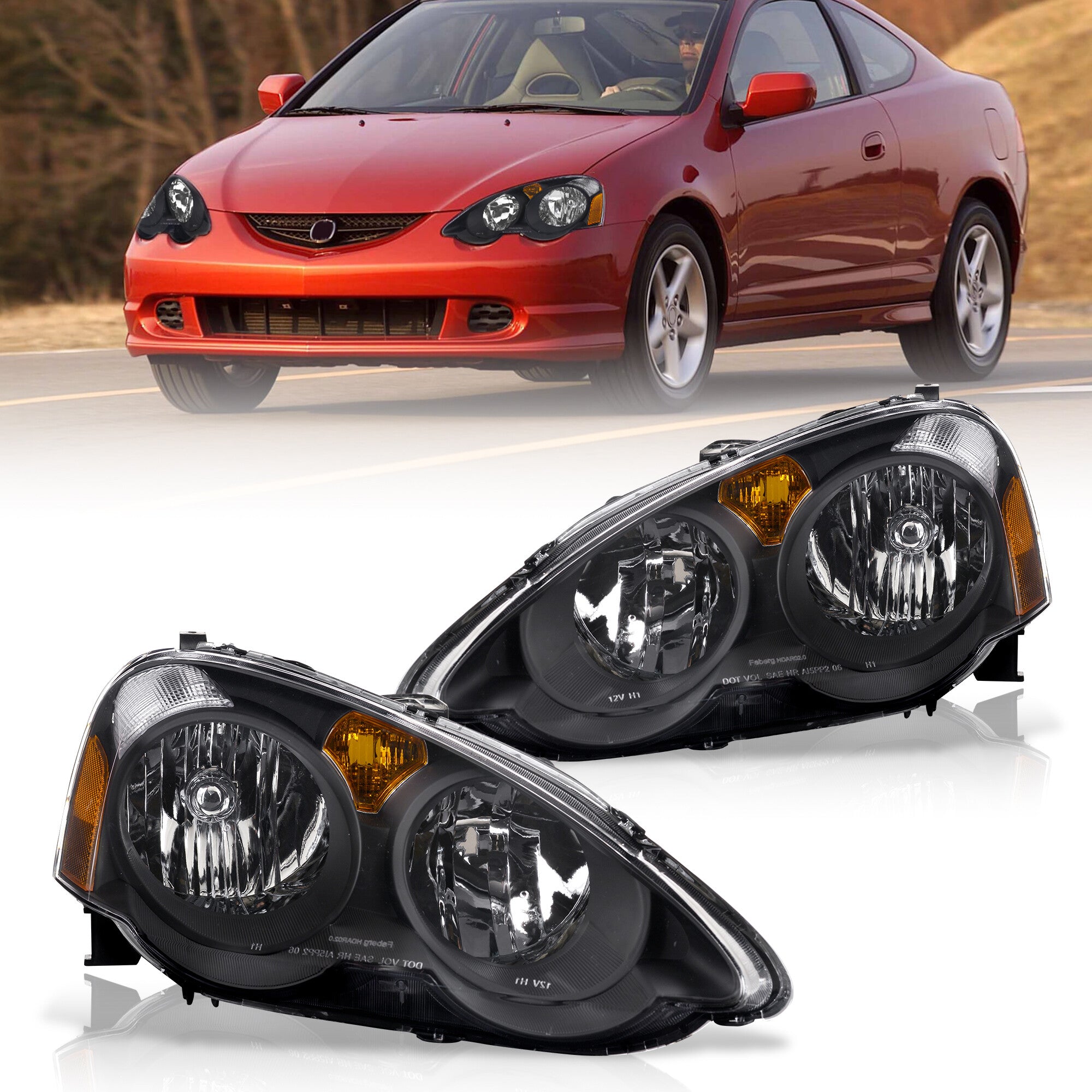 Acura RSX 2002-2004 Factory Style Headlights Black Housing Clear
