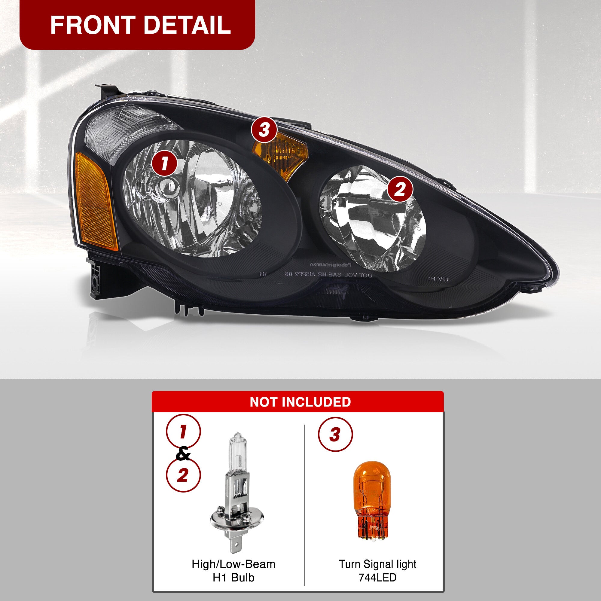 Acura RSX 2002-2004 Factory Style Headlights Black Housing Clear