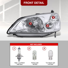 Load image into Gallery viewer, Honda Civic 2/4Door 2001-2003 Factory Style Headlights Chrome Housing Clear Len Clear Reflector
