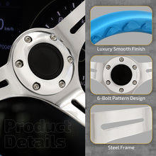 Load image into Gallery viewer, Universal 350mm Heavy Duty Steel Steering Wheel Polished Center Metallic Blue

