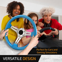 Load image into Gallery viewer, Universal 350mm Heavy Duty Steel Steering Wheel Polished Center Metallic Blue
