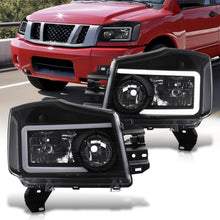 Load image into Gallery viewer, Nissan Titan 2004-2015 / Armada 2004-2007 LED DRL Bar Factory Style Headlights Black Housing Clear Len Clear Reflector
