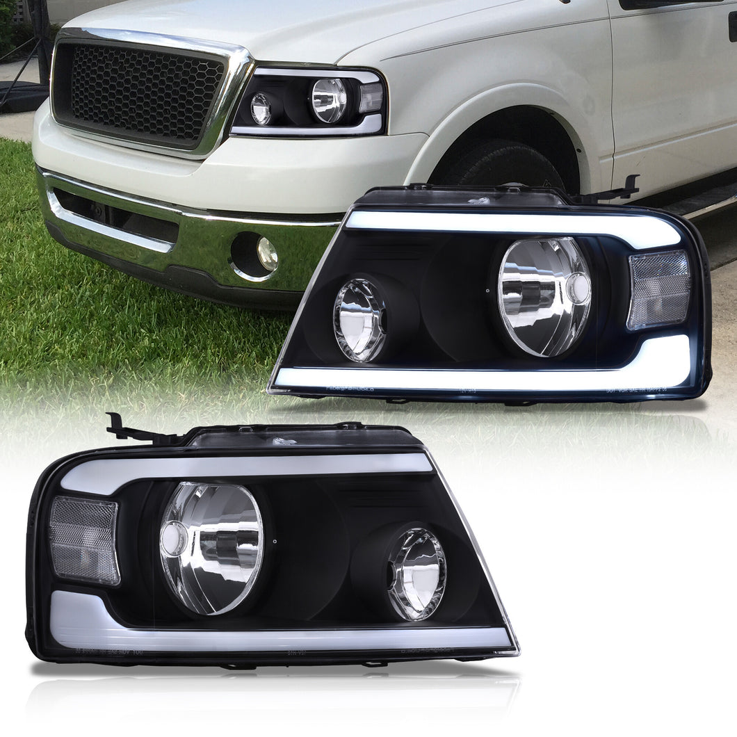 thumbnail image 2 of GTRacers Chrome Crystal Headlights For 2004-2008 F150 & Mark LT – Amber Signal, LED Tube Bar 2 of 5