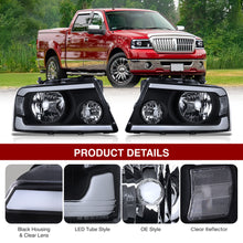Load image into Gallery viewer, Ford F150 2004-2008 / Lincoln Mark LT 2005-2008 LED DRL Bar Factory Style Headlights Black Housing Clear Len Clear Reflector
