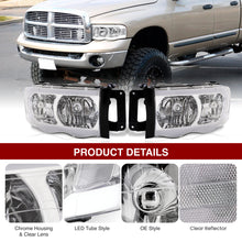 Load image into Gallery viewer, Dodge Ram 1500 2002-2005 / Ram 2500 3500 2003-2005 LED DRL Bar Factory Style Headlights Chrome Housing Clear Len Clear Reflector
